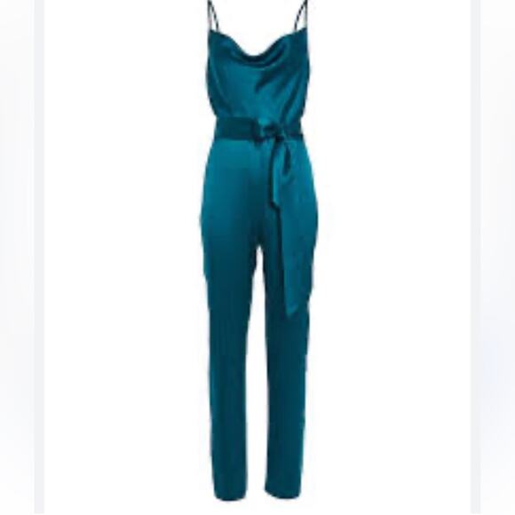 INTERMIX Teal Silk Belted Jumpsuit Sz 4 - Picture 1 of 11